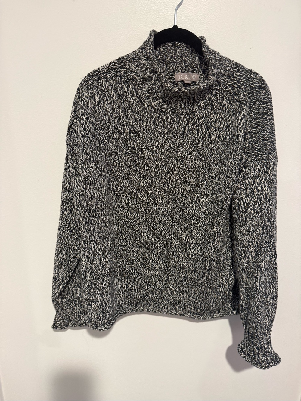 J. Crew Black & White Marled Cowl Neck Sweater